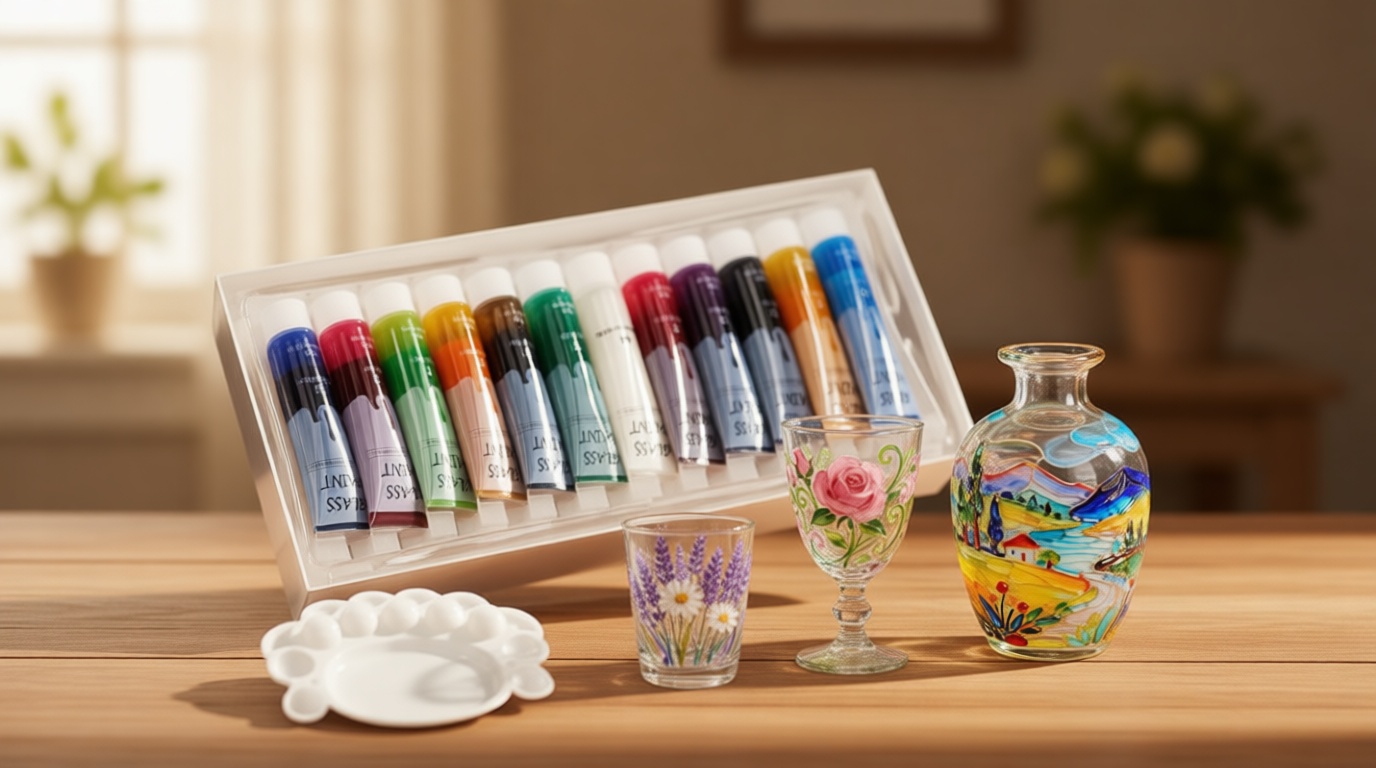 Professional Glass Paint Stained Transparent Glass Window Paint Set Great for Glass Painting Wine Glasses, Light Bulbs, Ceramic, Non-Toxic, Waterproof, Christmas Art Decor(12 Colors / 4.9 Oz)