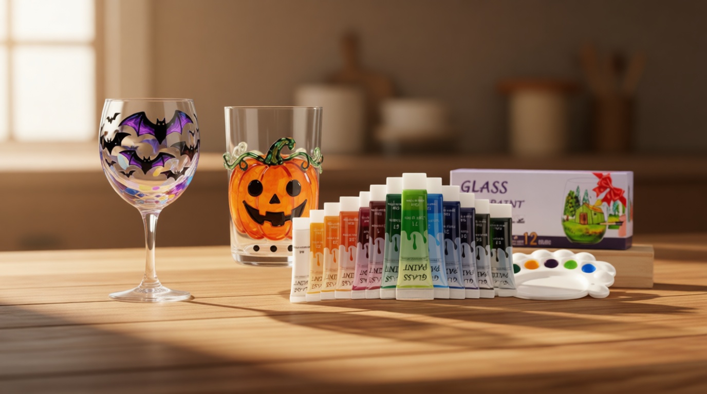 Studio Quality Glass Paints for Glass Painting Stained Glass Ceramic Enamel Paint Set Non Toxic Quick Dry Waterproof Art Supplies(12 Cols/4.9 Fl Oz)