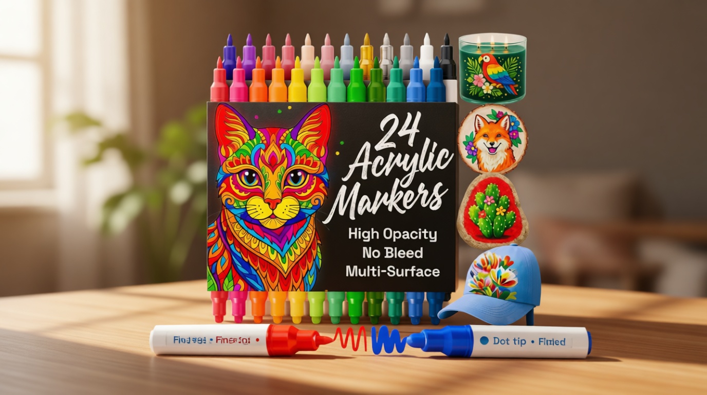 ARTISTRO 24 Precision Dual-Tip Acrylic Paint Markers – Paint Pens Set with Dot & Fine Tips for Fabric, Rock, Glass, Wood, Coloring Books – Teacher Appreciation Gift, Multicolor