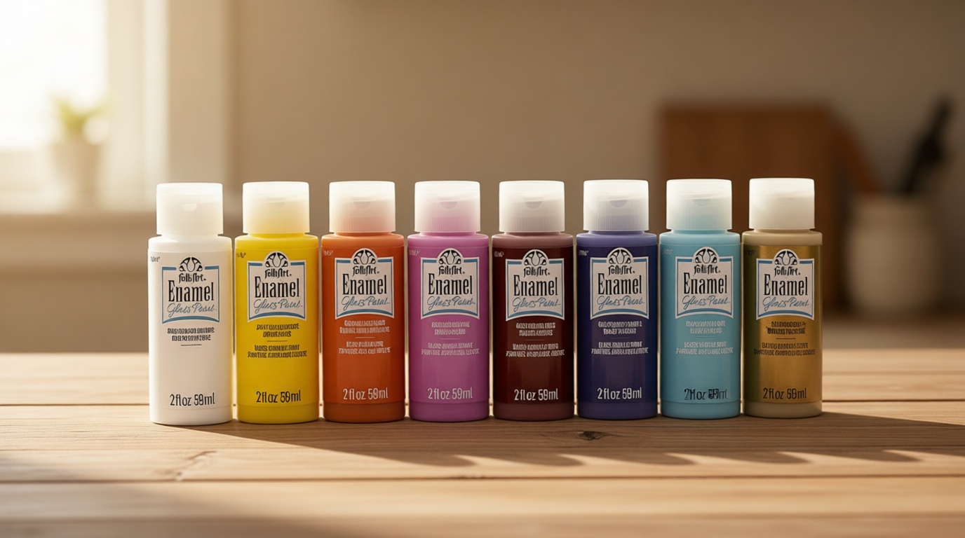 FolkArt Gloss Finish Acrylic Enamel Craft Set Designed for Beginners and Artists, Non-Toxic Formula Perfect for Glass and Ceramic Painting, , 32 Ounce, 16 Count (Pack of 1)