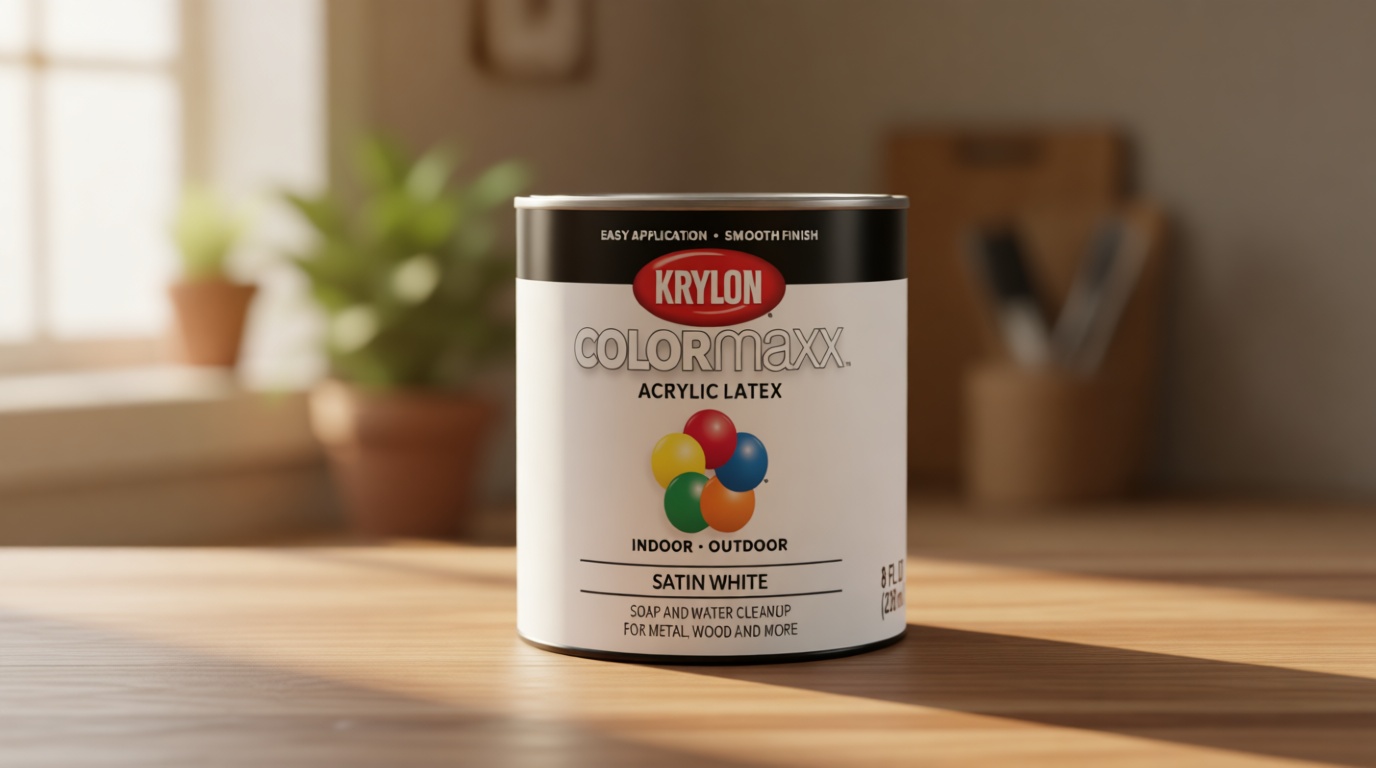 Krylon K05615007 COLORmaxx Acrylic Latex Brush On Paint for Indoor/Outdoor Use, ½ Pint, Satin White