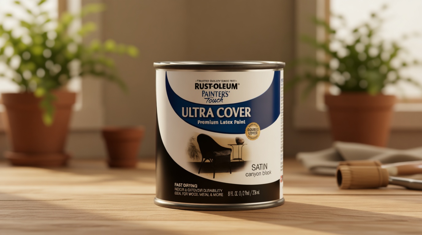 Rust-Oleum 267249 Painter's Touch Ultra Cover Premium Latex Brush Paint, Half Pint, Satin Canyon Black