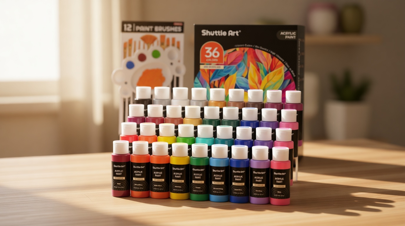 Shuttle Art Acrylic Paint, 36 Colors Acrylic Paint Set with Brushes & Palette, 2oz/60ml Bottles, Rich Pigments Non-toxic for Artists Kids & Adults, Painting on Canvas Rocks Ceramic Wood
