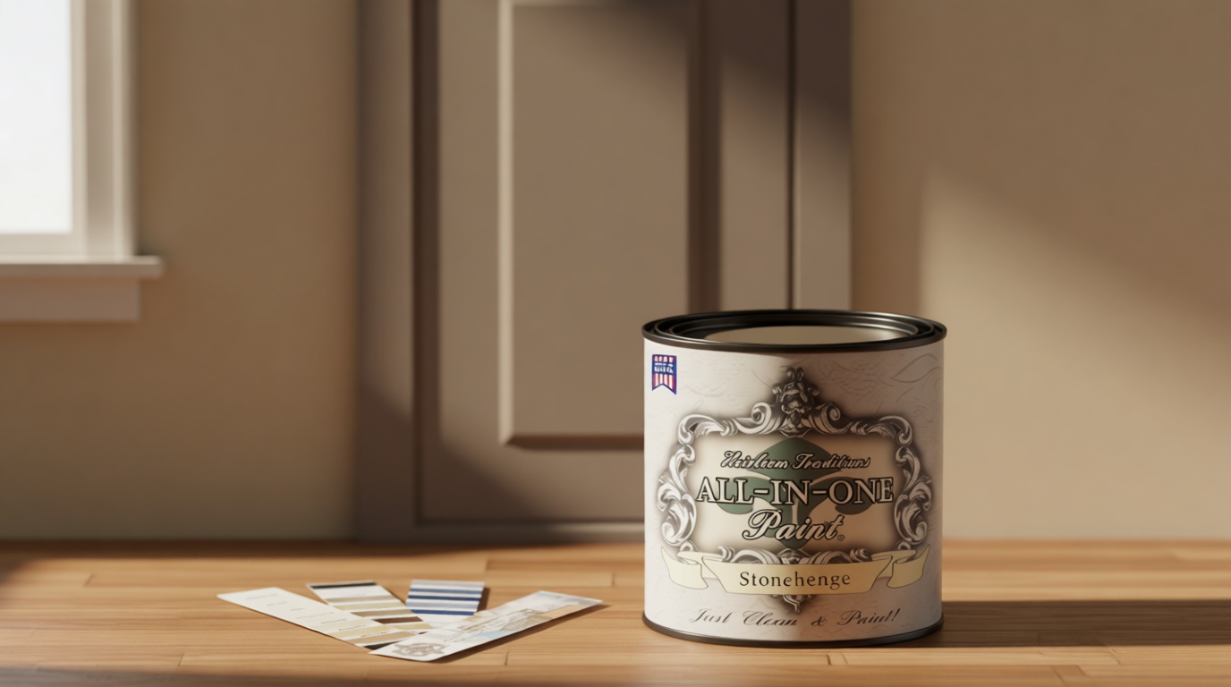 ALL-IN-ONE Paint by Heirloom Traditions, Stonehenge (Mid-tone Neutral Taupe), Quart - Durable cabinet and furniture paint. Built in primer and top coat, no sanding needed. Includes our 30 featured
