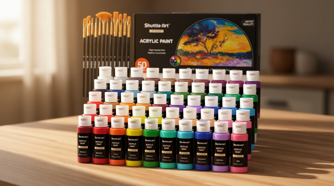 Shuttle Art Acrylic Paint, 50 Colors Acrylic Paint Set, 2oz/60ml Bottles, Rich Pigments, Water Proof, Premium for Artists, Beginners and Kids on Canvas Rocks Wood Ceramic Fabric