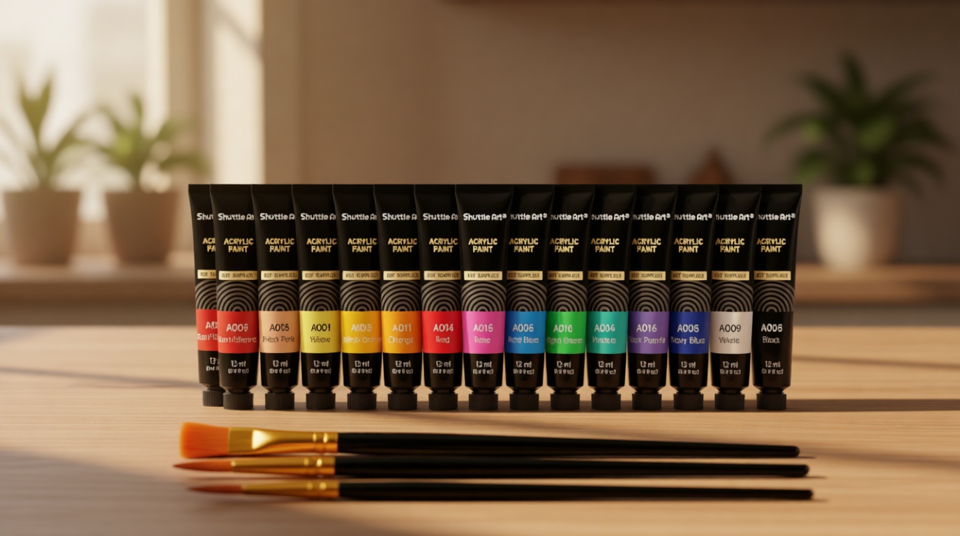 Shuttle Art Acrylic Paint Set, 15 x 12ml Tubes Artist Quality Non Toxic Rich Pigments Colors Perfect for Kids Adults Beginners Artists Painting on Canvas Wood Clay Fabric Ceramic Crafts