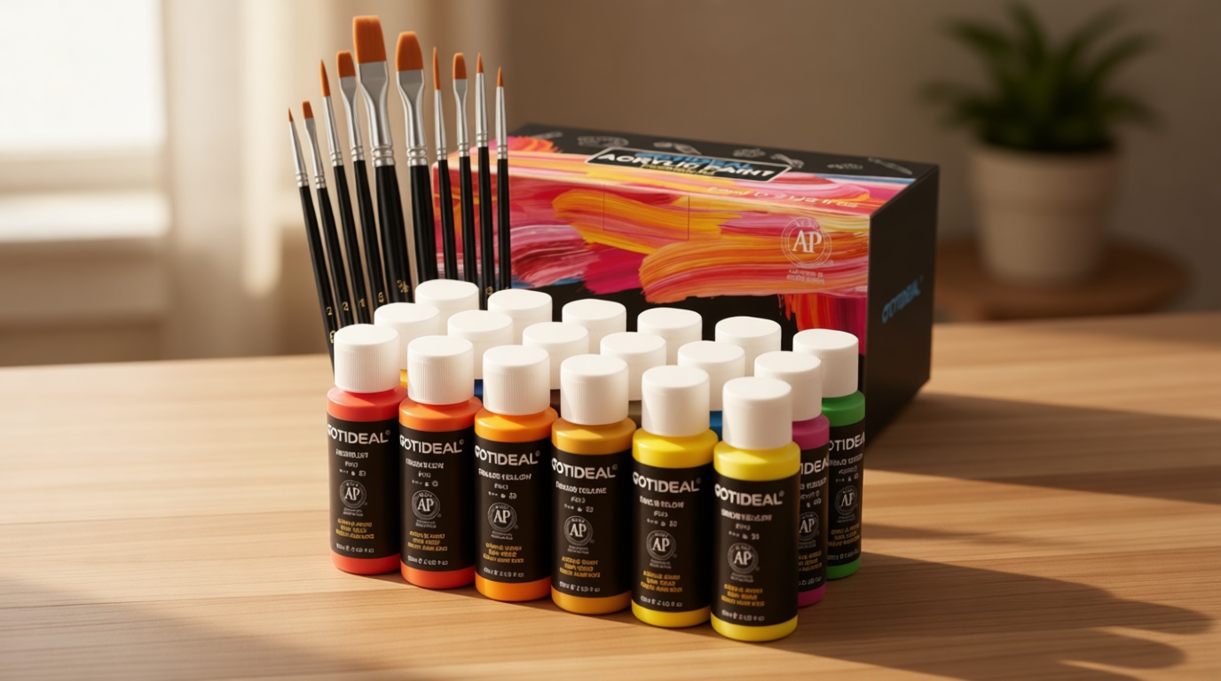 GOTIDEAL Acrylic Paint Set with 10 Brushes, 18 Colors Outdoor/Indoor (59ml, 2 oz) Art Craft Paint Non Toxic, Perfect for Hobby, Artist, Adults, Ideal for Canvas Wood Clay Ceramic Paint Supplies