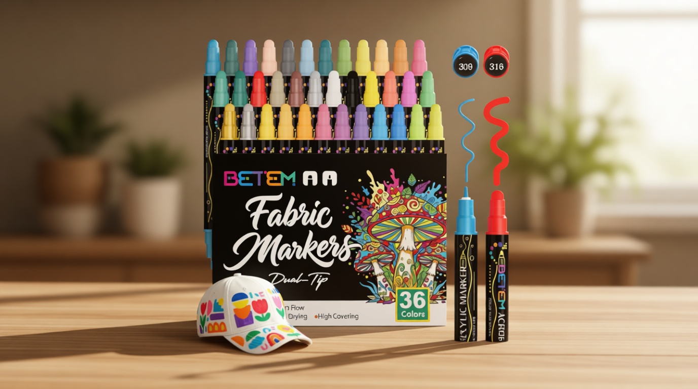 Betem 36 Colors Dual Tip Acrylic Paint Markers, Fabric Decorating Kits Premium Water-Based Acrylic Paint Pens Art Supplies for Fabric, Rock, Wood, Glass, Canvas, Ceramic, Teacher Appreciation Gift