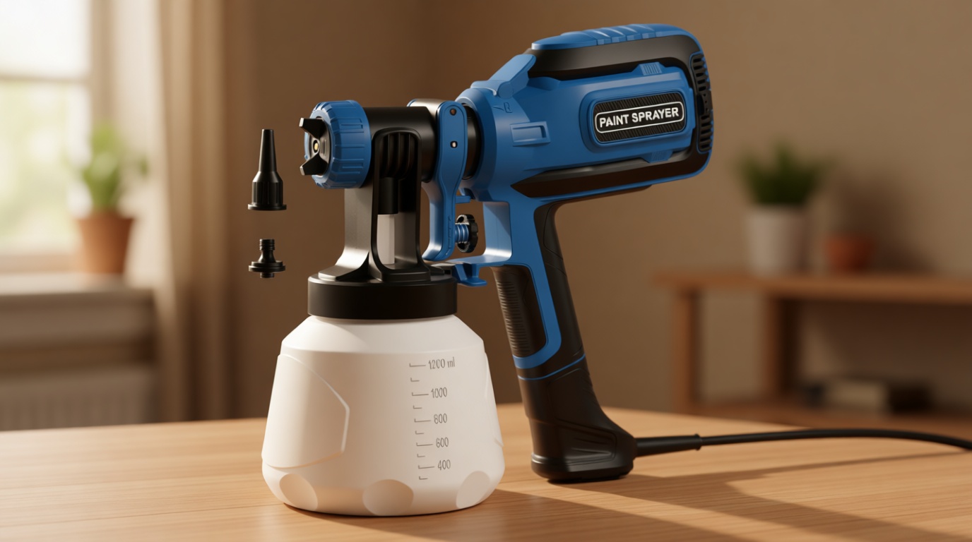 Paint Sprayer, HVLP Spray Gun with Cleaning & Blowing Joints, 4 Nozzle Sizes & 3 Spray Patterns, Easy to Clean, for Furniture, Cabinets, Decks, Walls, Doors, DIY Projects, etc.