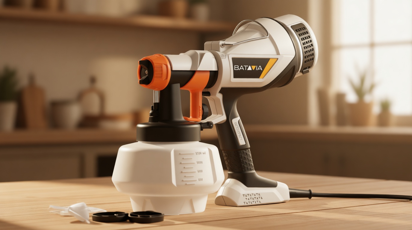 Paint Sprayer - BATAVIA HVLP Electric Spray Paint Gun, 1200ml High Capacity Container Easy to Clean, 4 Nozzles and 3 Patterns, for Furniture, Cabinets, Fence, Walls, Door, Garden Chairs etc