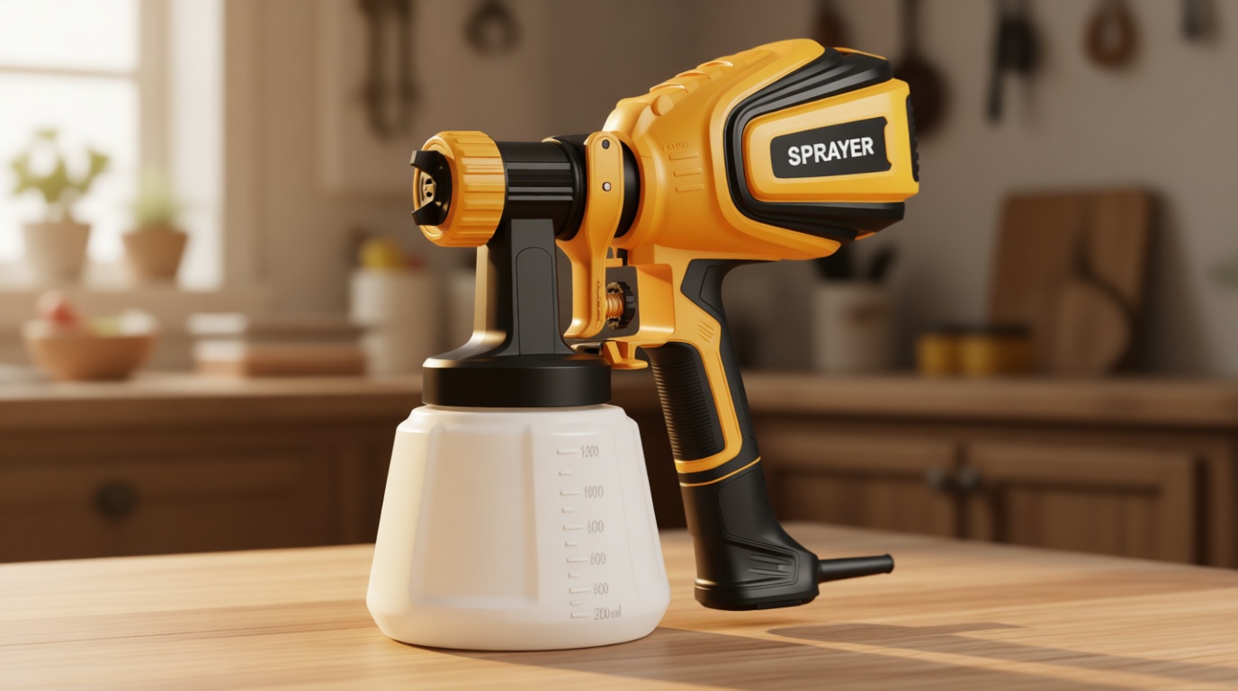 VONFORN Paint Sprayer, 700W HVLP Spray Gun with Cleaning & Blowing Joints, 4 Nozzles and 3 Patterns, Easy to Clean, for Furniture, Cabinets, Fence, Walls, Door, Garden Chairs etc. VF803 Yellow