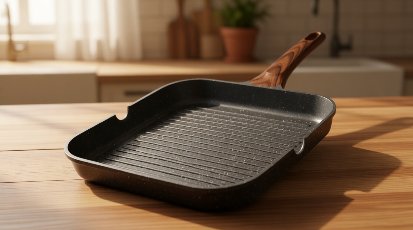 SENSARTE Nonstick Grill Pan for Stove Tops, Versatile Griddle with Pour Spouts, Square Big Cooking Surface, Durable Skillet Indoor & Outdoor Grilling. PFOA Free, 9.5 Inch Recycled Claim Standard Blended