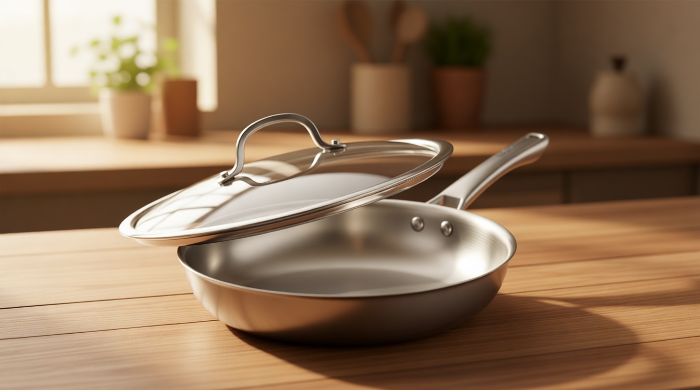 VocVoi Stainless Steel Pan, 12 Inch with Lid Stainless Steel Frying Pan, Non Toxic Tri-Ply Skillet, PFOA&PTFE Free, Oven and Dishwasher Safe, Induction Compatible