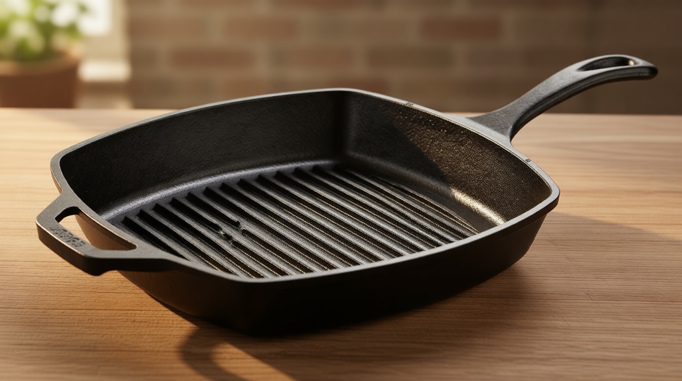 Lodge Square Cast Iron Grill Pan - Pre-Seasoned Square Skillet - Ridged Burger Grill Pan - Even Heat Distribution - PFAS-Free Non-Toxic Cookware - 10.5 Inches