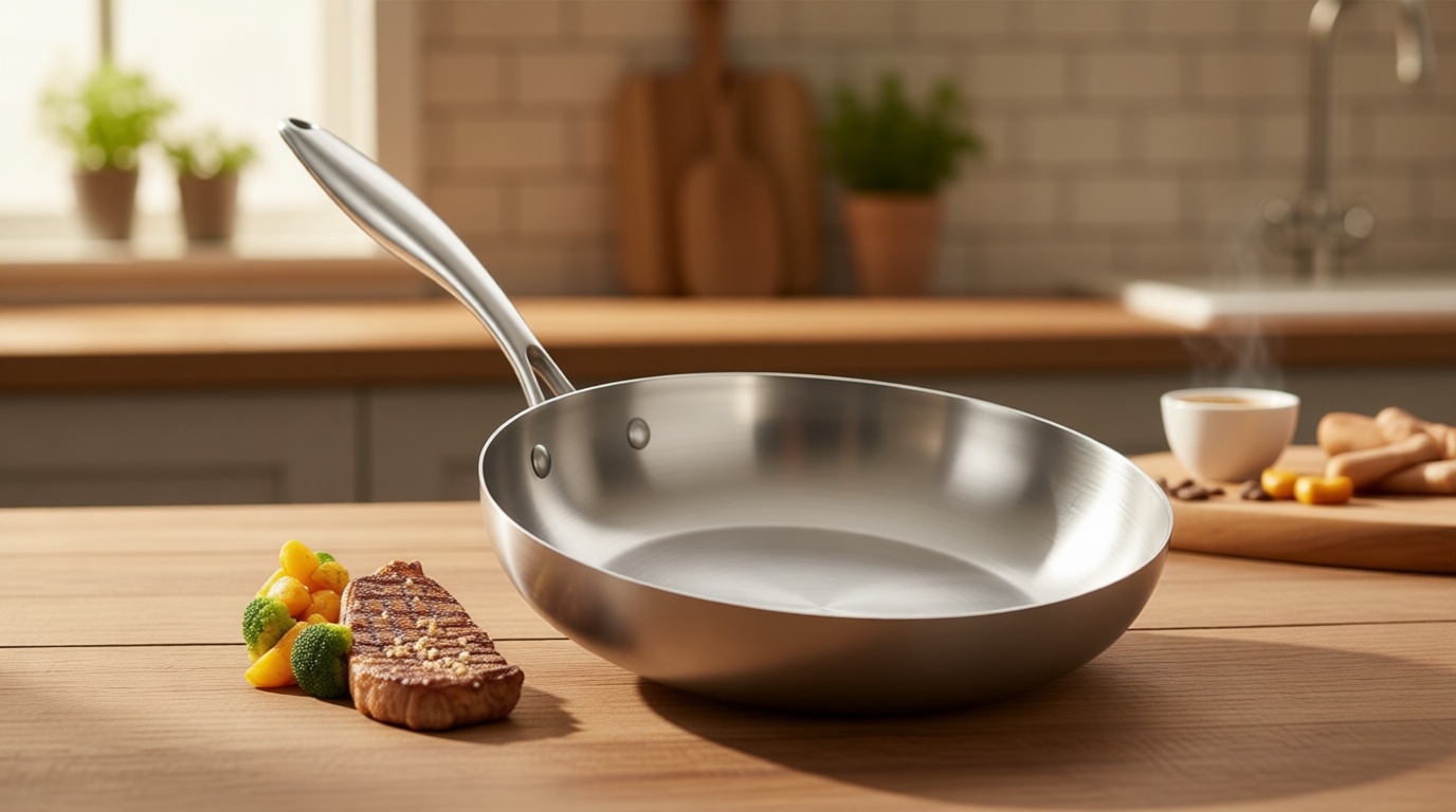 LOLYKITCH 12 Inch Tri-Ply Stainless Steel Frying Pan – Professional Skillet Fast & Even Heating, Induction & Oven Safe Cookware for Modern Home Kitchens, Detachable Handle Global Recycled Standard Recycled Claim Standard Blended