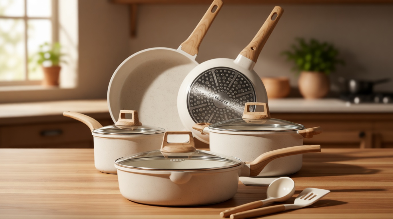 CAROTE 14 Pcs Pots and Pans Set Nonstick,Cookware Set Kitchen Cooking Set with Utensil and Pan Protectors