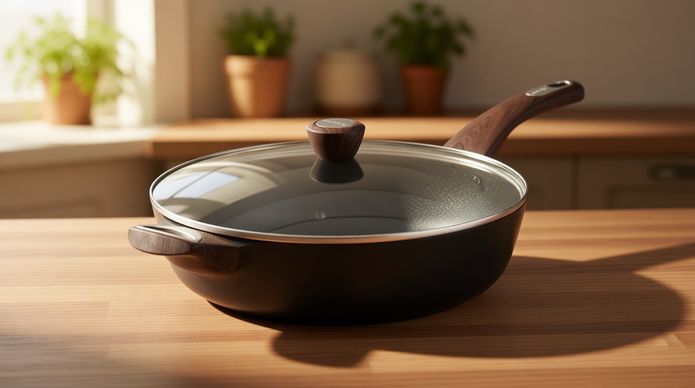 SENSARTE Nonstick Frying Pan Skillet with Lid, 12 Inch Large Deep Frying Pan, 5 Qt Non Stick Saute Pan with Cover, Induction Pan, Healthy Non Toxic Cooking Pan with Helper Handle, PFOA PFOS Free Recycled Claim Standard Blended