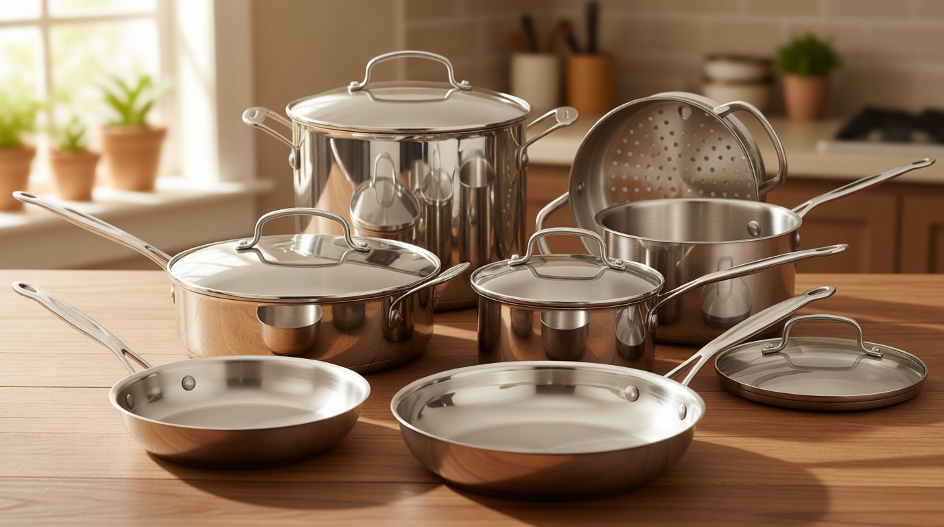Cuisinart Chef’s Classic 11-Piece Stainless Steel Pots and Pans Set, Cookware Set Compatible with Induction, Electric, Gas Cooktops, Aluminum Core for Even Heat, Cool Grip Handles, Dishwasher Safe