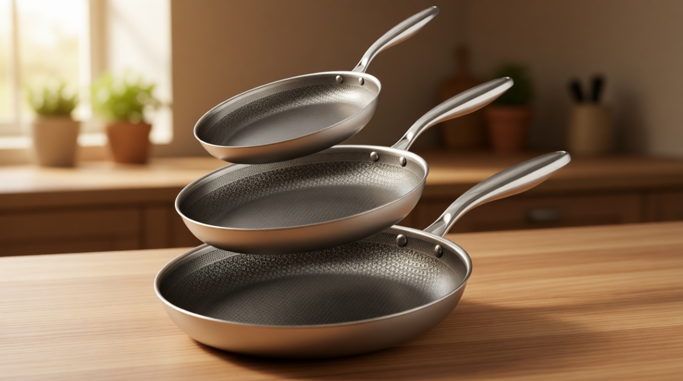 COOKER KING Stainless Steel Pans Set of 3 (8+10+12 Inch), Nonstick Frying Pans, Induction Pan Set, Chef's Pan, Skillets Dishwasher & Oven Safe, Stay-Cool Handles, Compatible with All Cooktops Recycled Claim Standard Blended