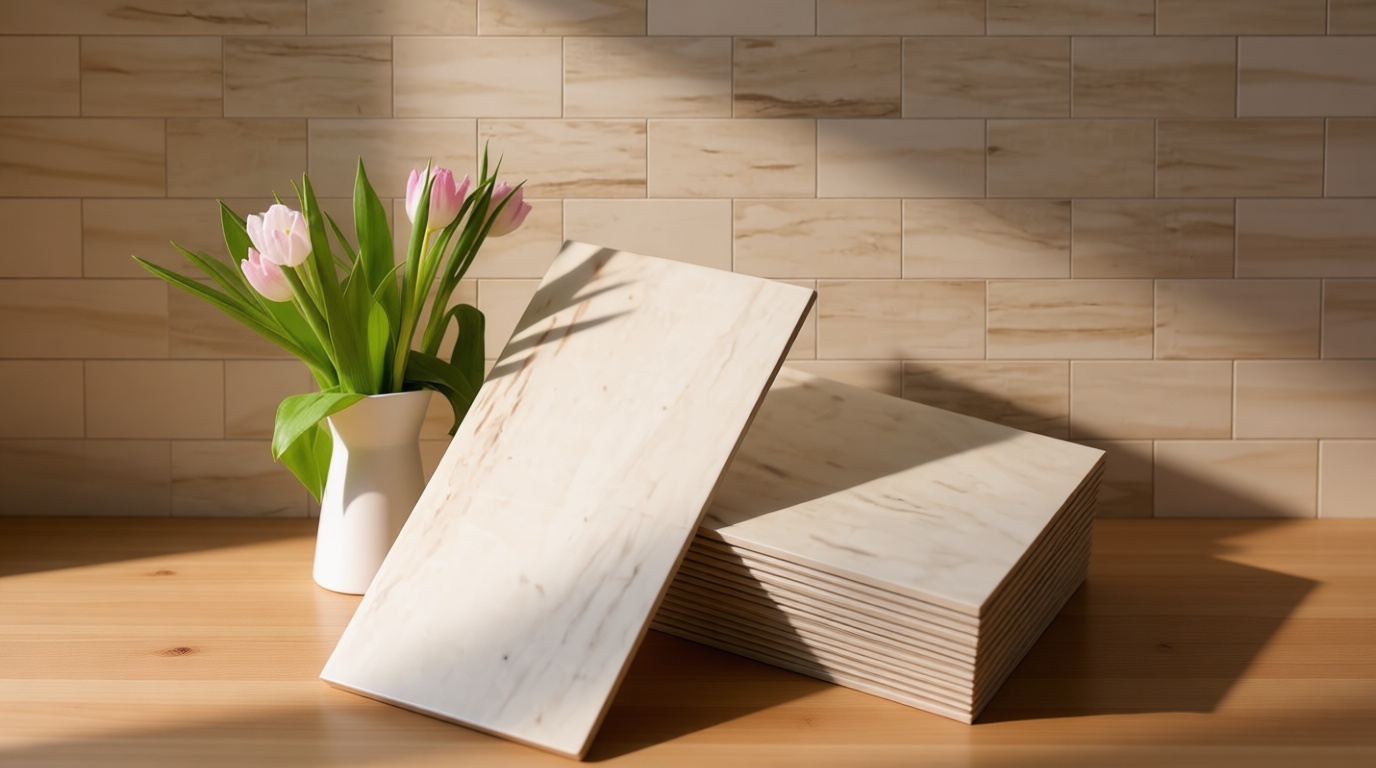 Vamos Tile 100-Piece Glossy Wooden Marble Grain Peel and Stick Backsplash Tile,3''x6'' PVC Subway Tile with White Grout, Stick on Backsplash for Kitchen/Bathroom/Fireplace ClimeCo Certified