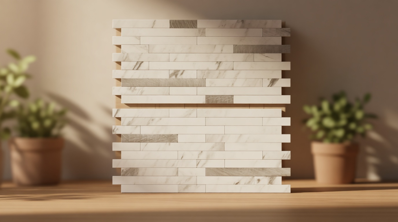 AULIGET 20 Sheets Faux Stone Peel and Stick Backsplash, White Marble Look PVC Wall Tiles Stick on Backsplash for Kitchen