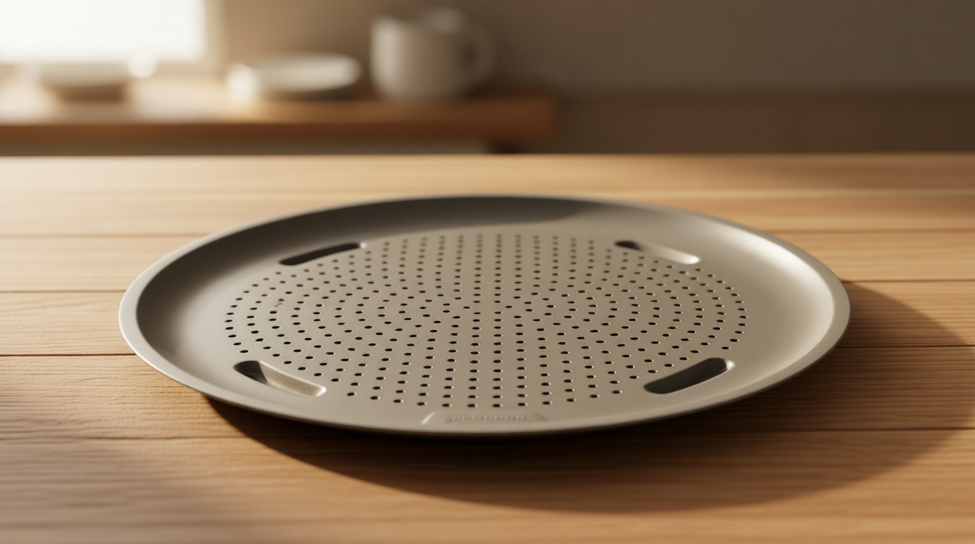 GoodCook AirPerfect 14 Inch Insulated Nonstick Carbon Steel Pizza Pan with Cutting Guides, Perforated, Gray