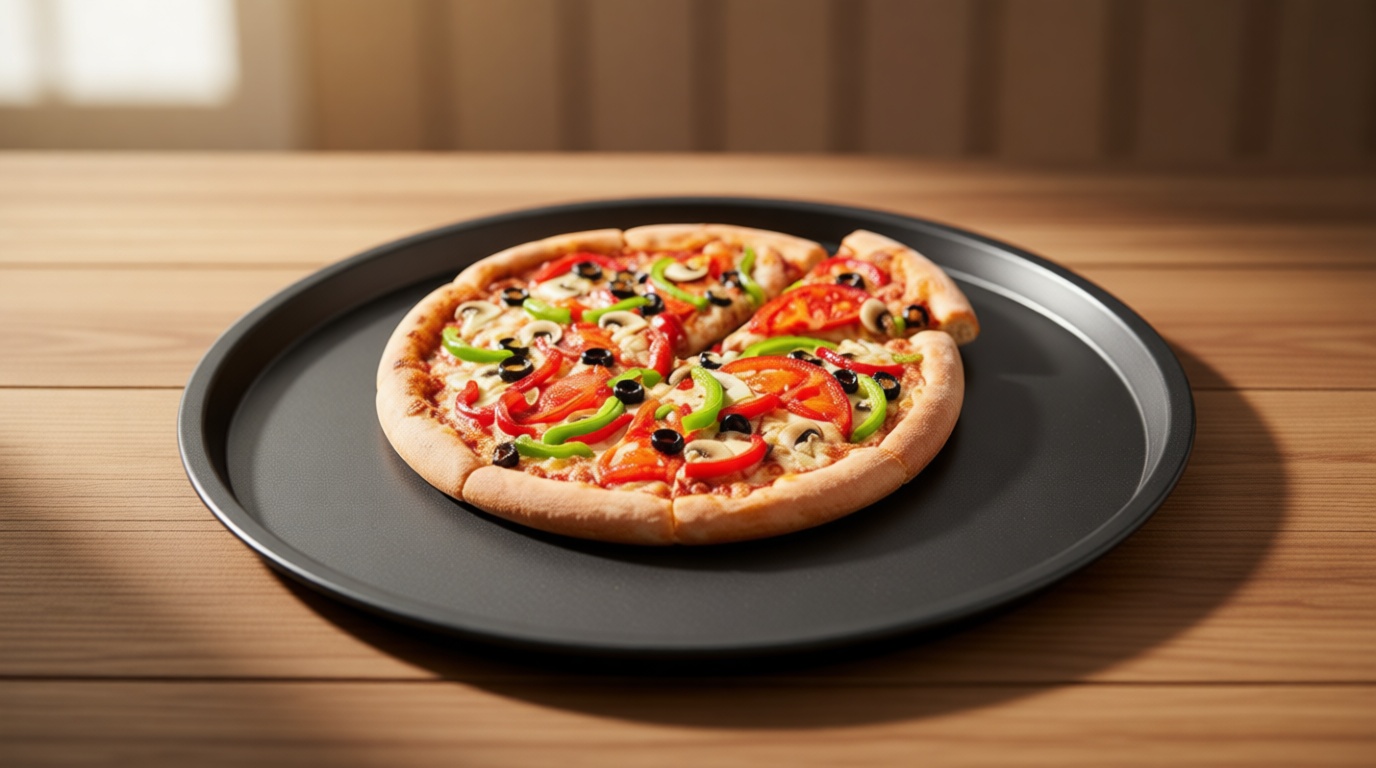 DecorRack 13 Inch Carbon Steel Pizza Pan, [Premium] Non-Stick Coating, Commercial Grade, Serving Tray, Heavy Duty Round Baking Tray for Oven Use (1 Pack)