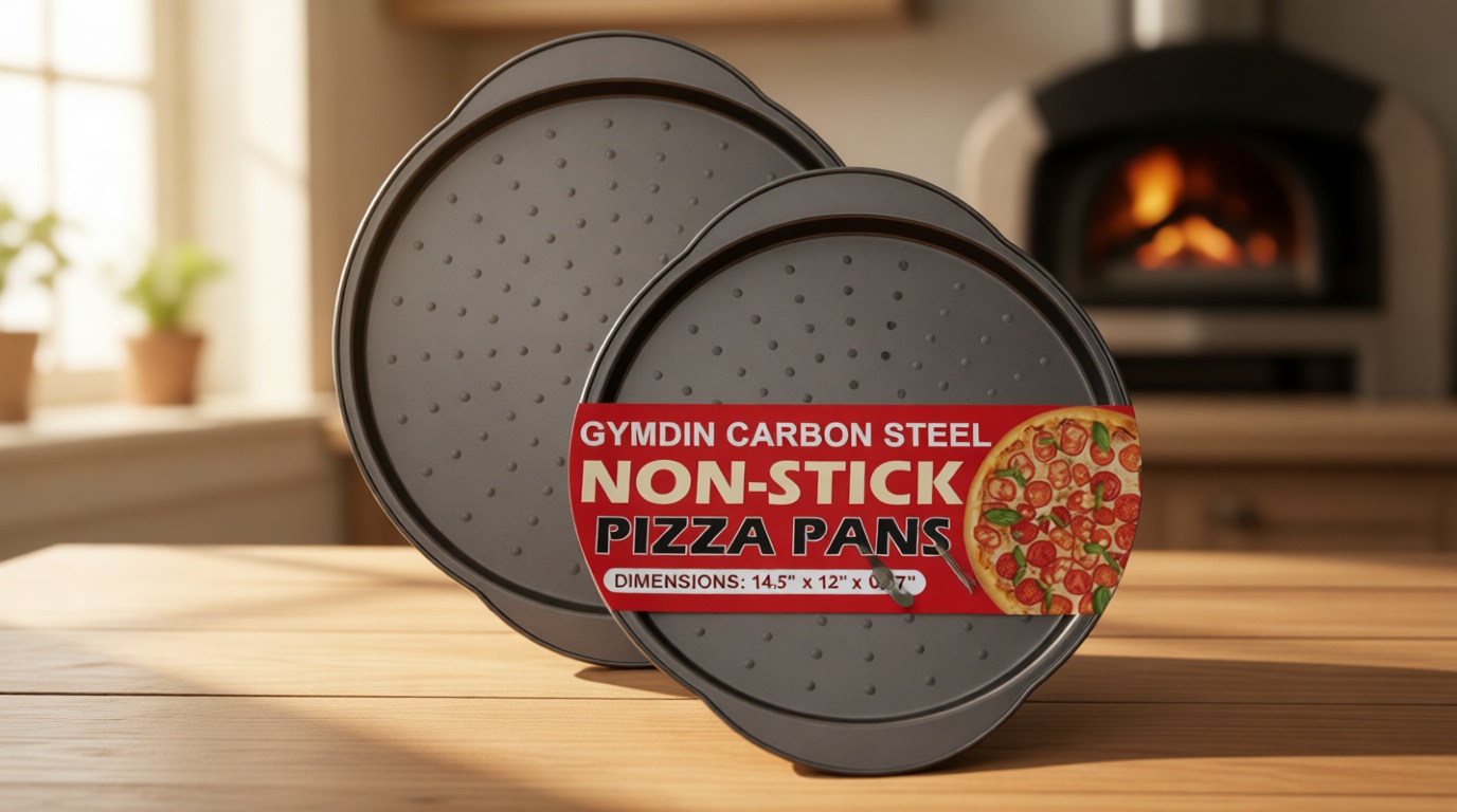 Pizza Pan for Oven - 13" Round Pizza Pans with Holes(2 Pack), Non-stick Carbon Steel Pizza Trays with Handle, Easy to Clean & Oven Safe