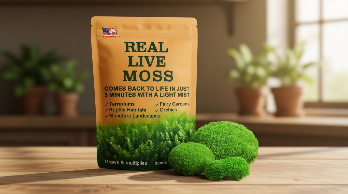 Fresh Real Live Moss Variety Pack for Orchids & Mini Landscapes DIY Terrariums, Bonsai, Reptile Habitats & Potted Plants | Revives Quickly with Mist, Soft Green Texture (Whole 8"x8" Leucobryum Moss)
