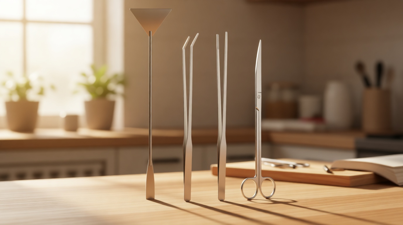 Ohtomber Aquascape Tools Aquarium Kit - 4PCS Terrarium Supplies Include Long Tweezers for Terrarium, Feeding Tongs, Aquarium Scissors, Algae Scraper for Fish Tank Cleaning Plant Trimming