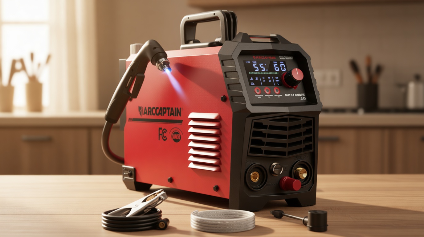 ARCCAPTAIN 55Amp Plasma Cutter, Blowback Non-HF Pilot Arc Plasma Cutting Machine, Large LED Display IGBT Inverter 110/220V Dual Voltage, 3/5" Clean Cut, Mesh Cutting, Rust Removal, PA PT Adjustable