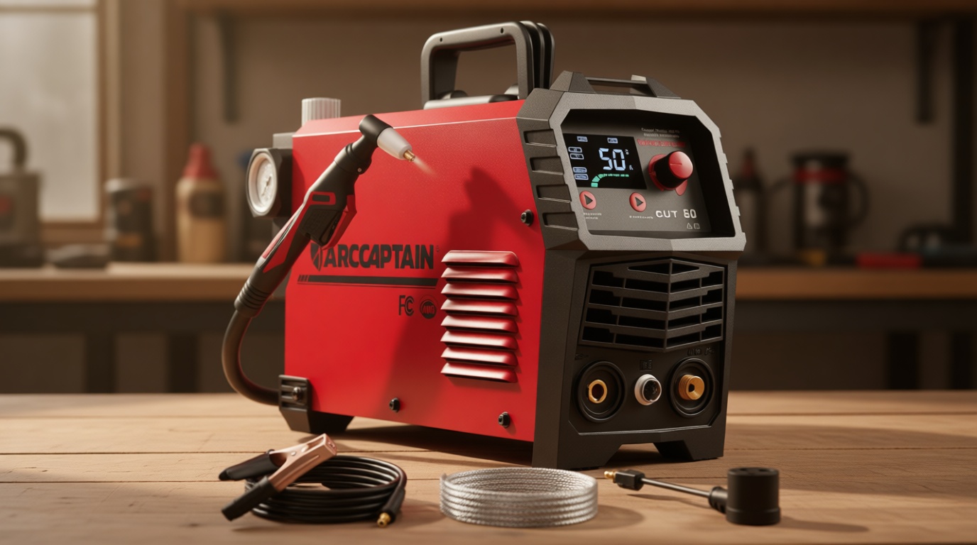 ARCCAPTAIN Plasma Cutter, [Large LED Display] 50Amps Cutter Machine with 110/220V Dual Voltage DC Inverter IGBT 1/2 Inch Clean Cut Post Flow and 2T/4T, for Beginners DIY