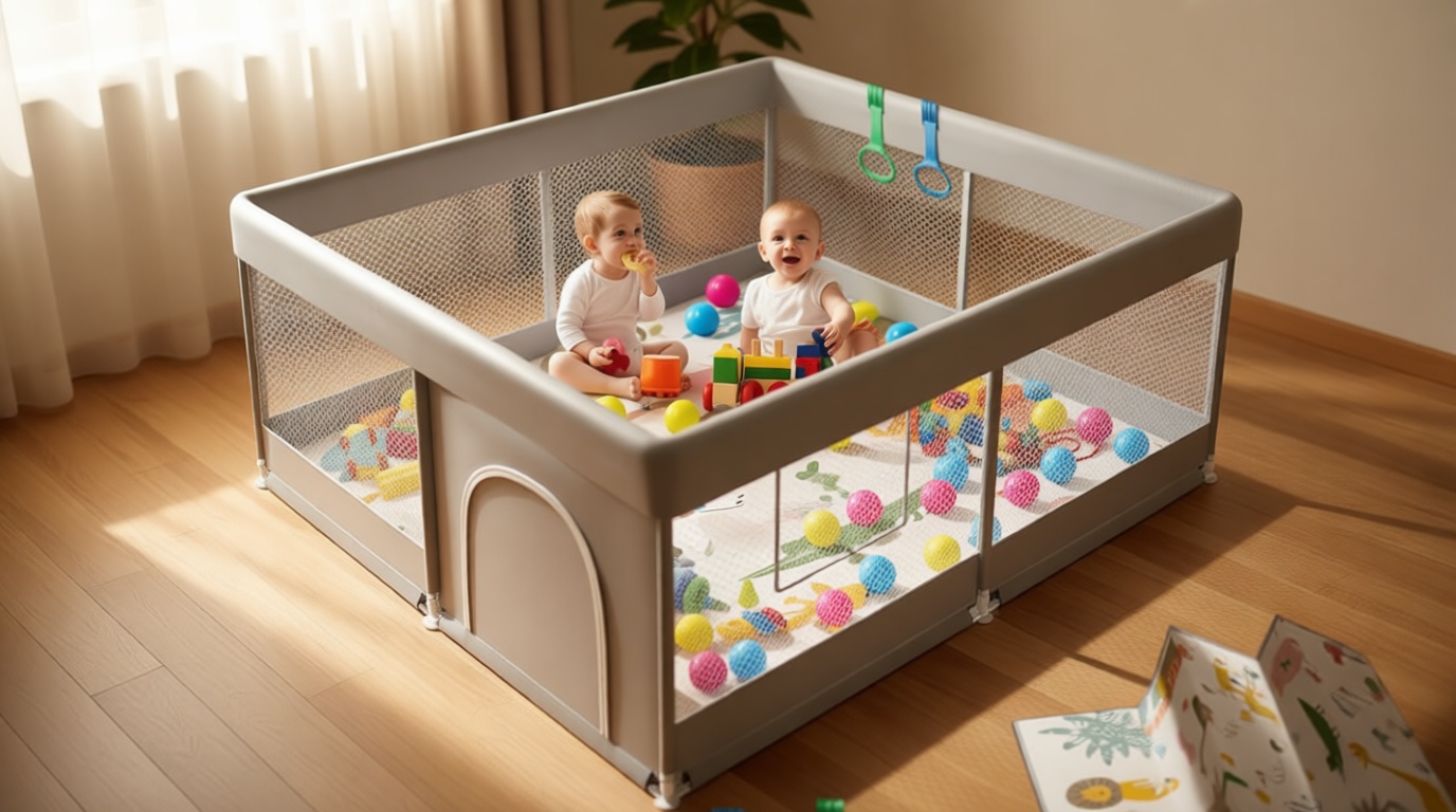 Baby Playpen with Mat, 50x50 Inch Playpen with Mat Waterproof for Babies and Toddlers Play Pen Playards Safety Gate Fence Active Center Indoor