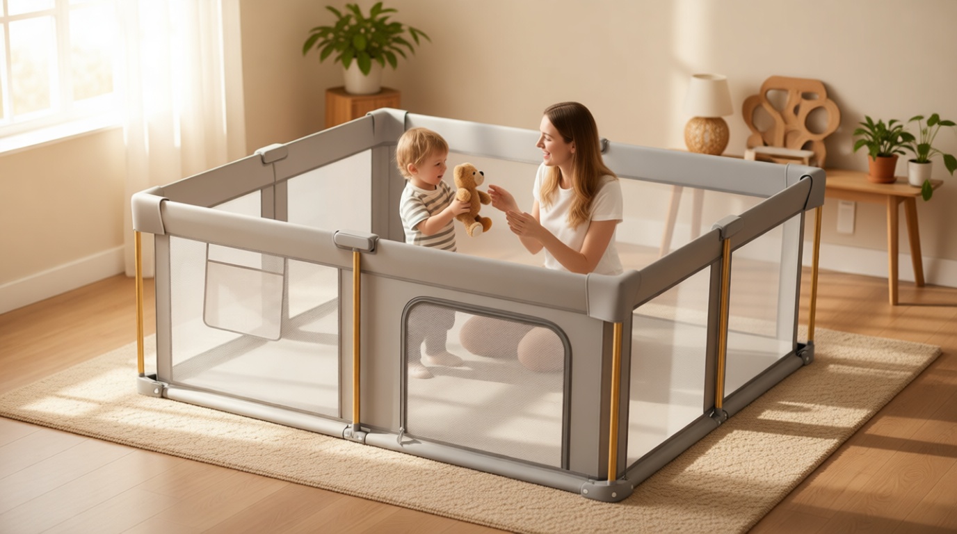 Foldable Baby Playpen with Mat, 71x59 Foldable Play Pen for Babies and Toddlers, Baby Playpen with Portable Design, Collapsible Play Yard for Fence Indoor and Outdoor