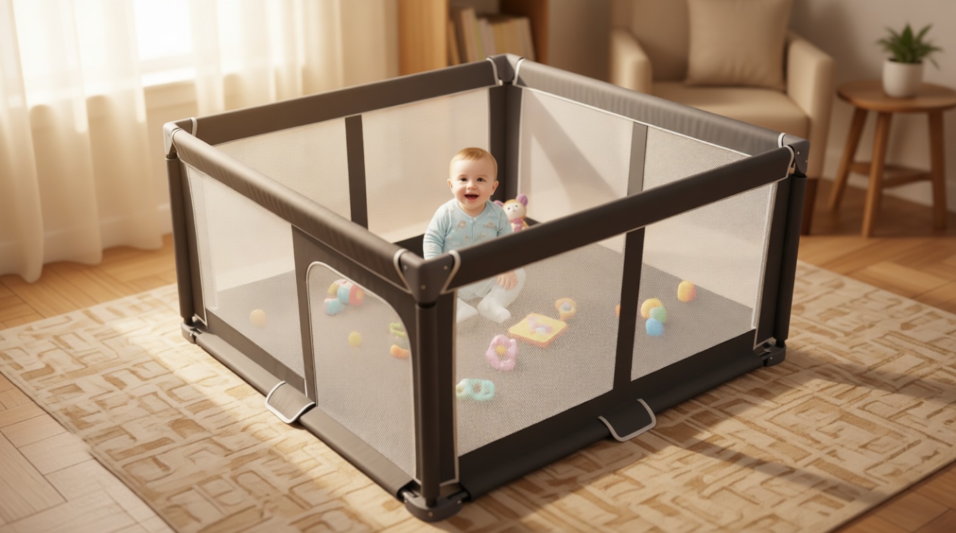 Foldable Baby Playpen - 50"x50" Safety Play Yard for Babies & Toddlers - Indoor & Outdoor Use with Carry Bag - Collapsible, Portable Play Yard, Dark Gray