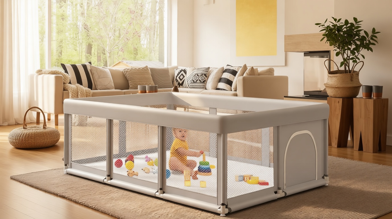 Fshibila 74" ×50" Large Baby Playpen, Baby Playard for Babies and Toddlers, Baby Fence Play Pens for Indoor & Outdoor, Sturdy Safety Play Yard with Soft Breathable Mesh, Anti-Fall, Grey