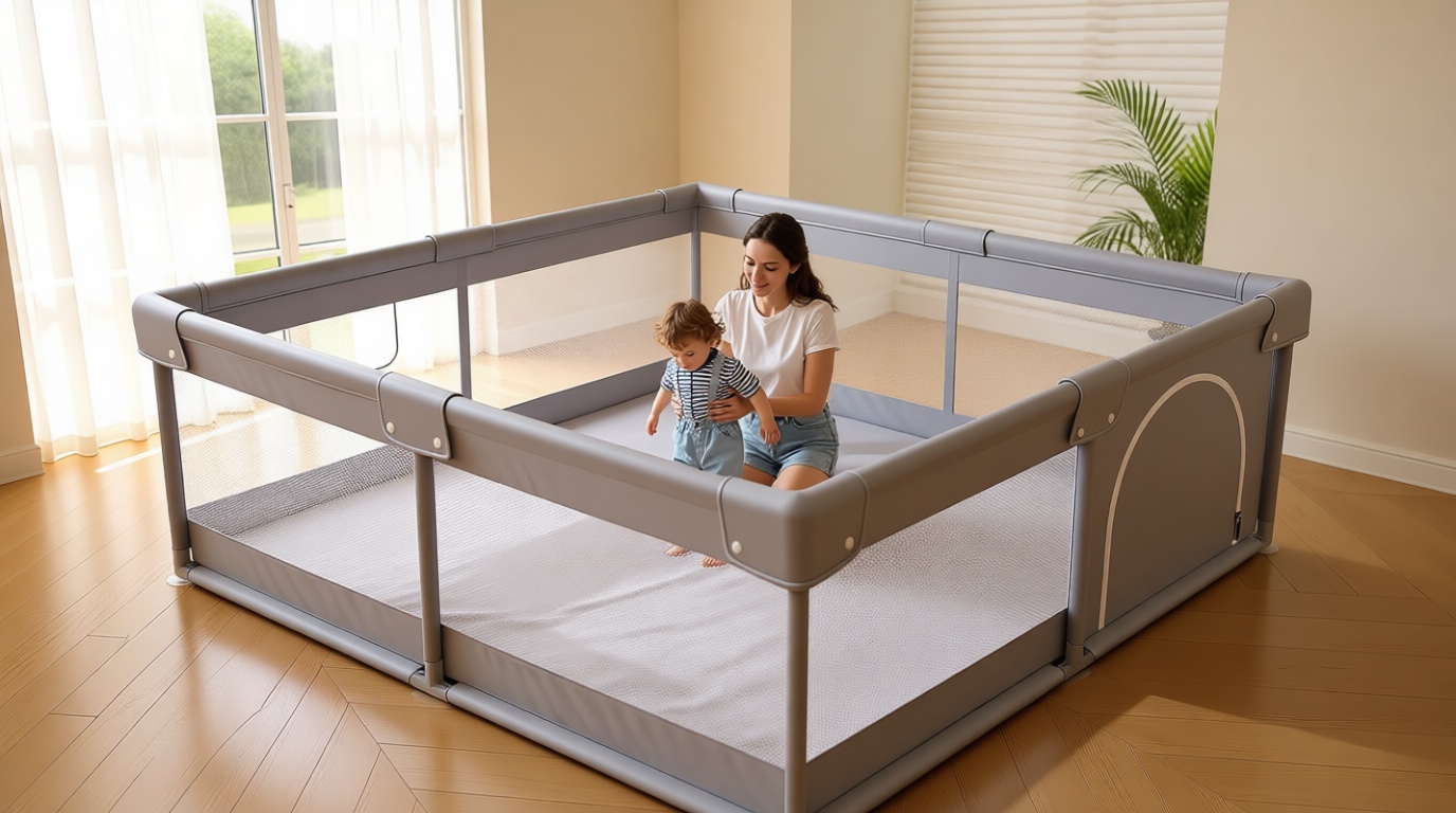 Fodoss Baby Playpen 50×50in, Small Play Pen for Babies and Toddlers, Playpen for Apartment, Play Yard, Activity Fence, Baby Playard with All-Side Mesh, Pull Rings Recycled Claim Standard 100