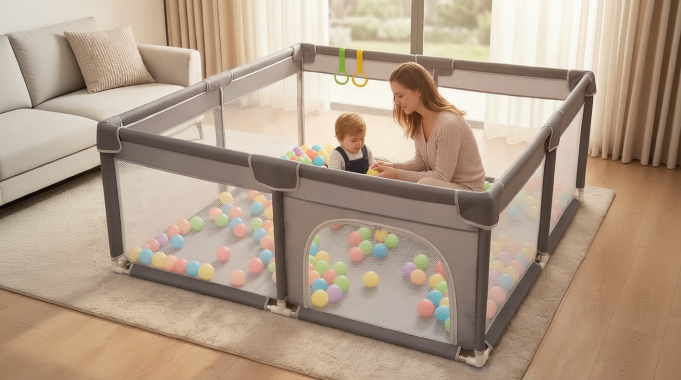 Orian Baby Playpen 50x50 Large Play Yard for Babies and Toddlers, Indoor Outdoor Playpen, Sturdy Baby Play Pen with Mesh Sides, Safe Baby Fence Play Area, Assembly Required/Not Portable, w Storage Bag