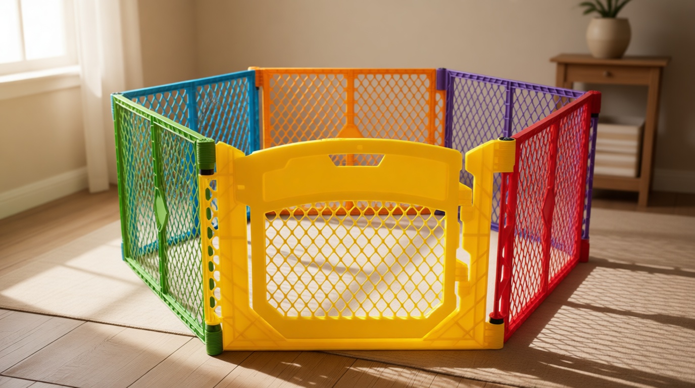 Toddleroo by North States - Superyard Colorplay Ultimate Play Yard: Freestanding 6 Panel Baby Playpen - Indoor/Outdoor Use - Made in USA - Encloses Up to 18.5 Square Feet - 26 Inches Tall - Colorplay
