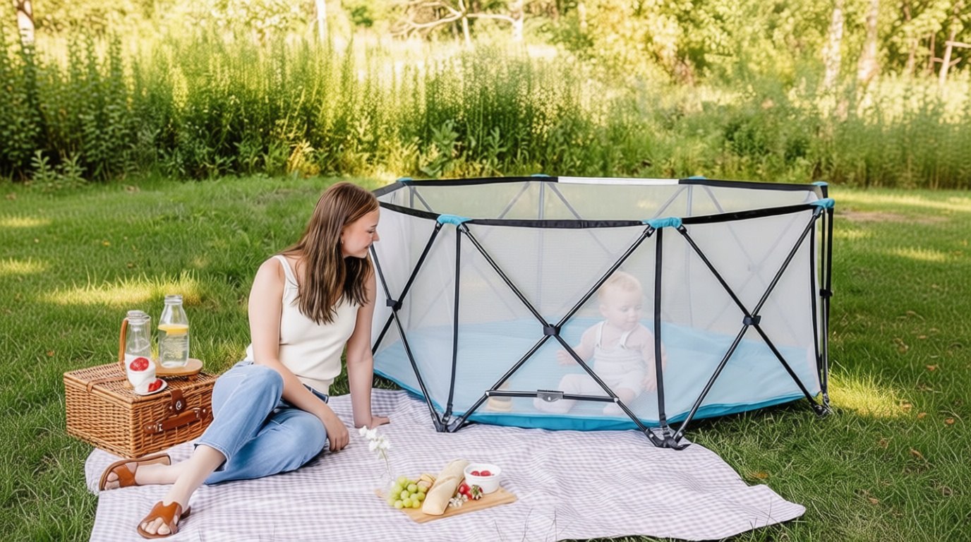 Regalo Safety My Play Deluxe Extra Large Baby Playpen & Portable Play Yard, Foldable 8-Panel Indoor Outdoor Playpen for Babies & Toddlers, Mesh Sides, Washable Nylon Bottom, 62", Aqua/Black