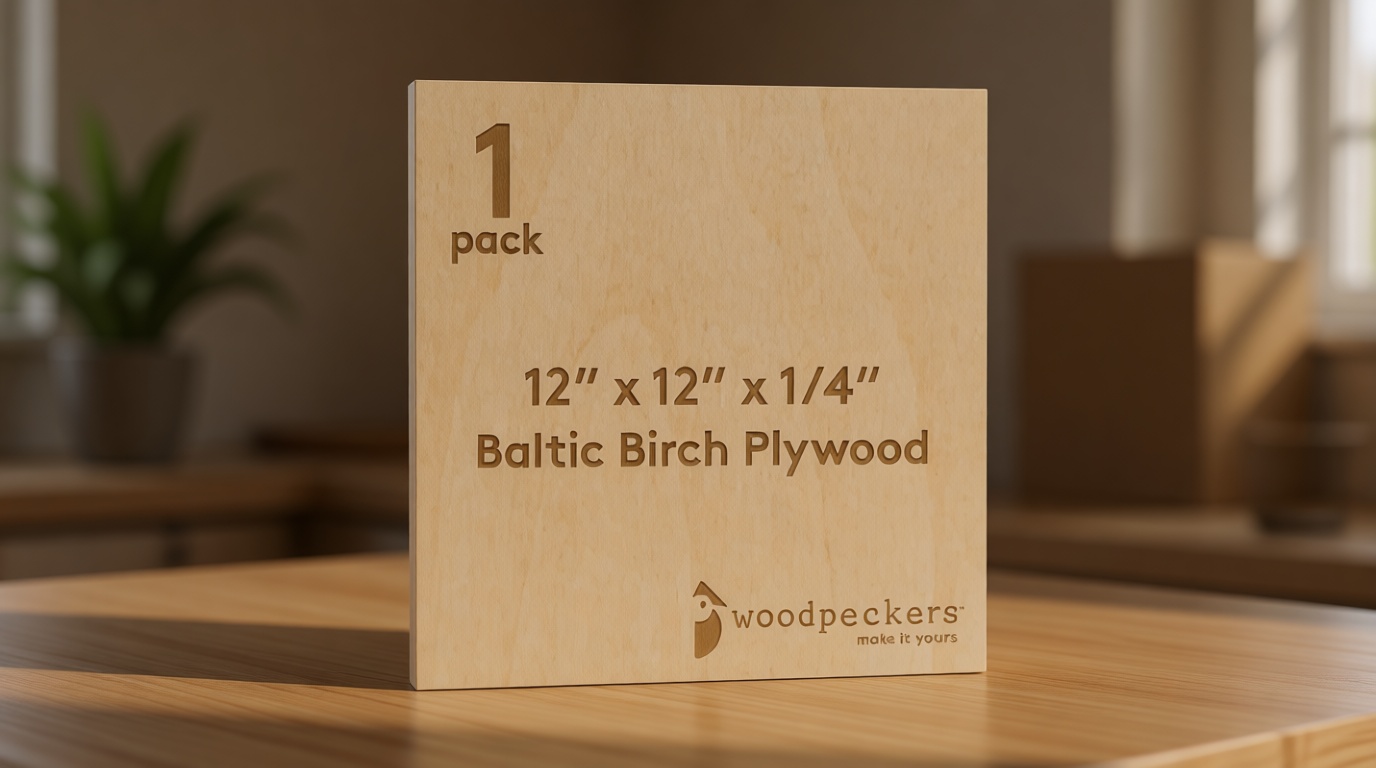 6 mm Baltic Birch Plywood 1/4 x 12 x 12 Inch, Box of 1 B/BB Grade Craft Wood, Stronger Than Basswood Sheets, for Laser, CNC Cutting and Wood Burning, by Woodpeckers