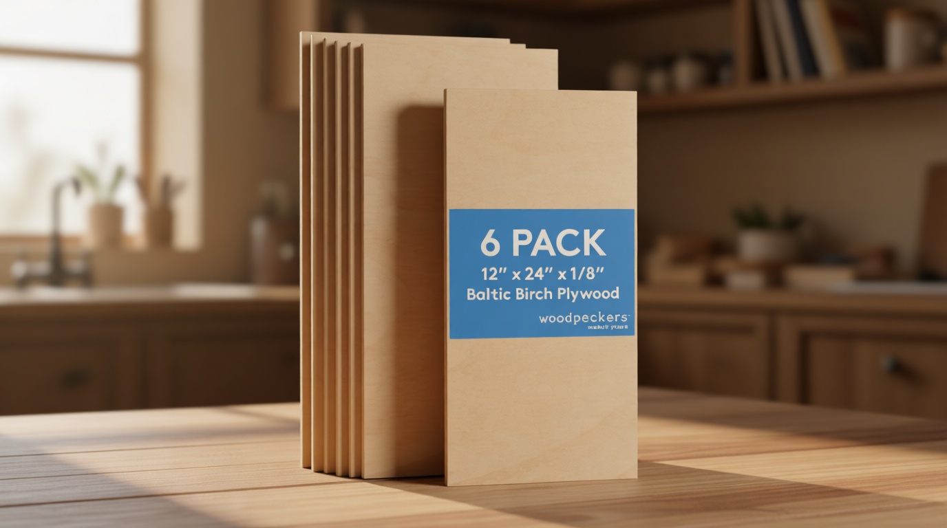 3 mm Baltic Birch Plywood 1/8 x 12 x 24 Inch, Box of 6 B/BB Grade Craft Wood, Stronger Than Basswood Sheets, for Laser, CNC Cutting and Wood Burning, by Woodpeckers