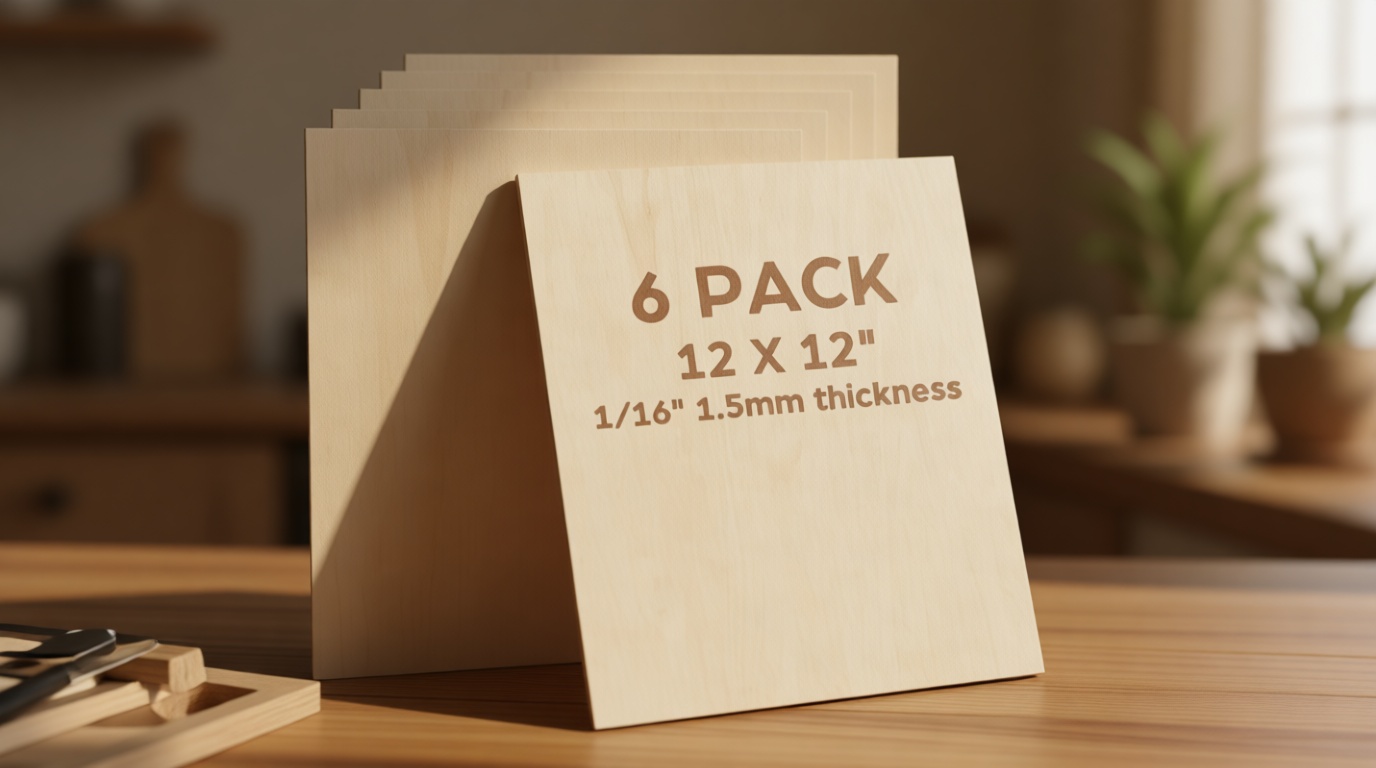LotFancy Basswood Sheets, 6 Pack, 12 x 12 x 1/16 Inch, Plywood Sheets with Smooth Surfaces, 1.5mm Craft Wood Board for Laser Cutting, DIY Architectural Models, Wood Burning and Staining