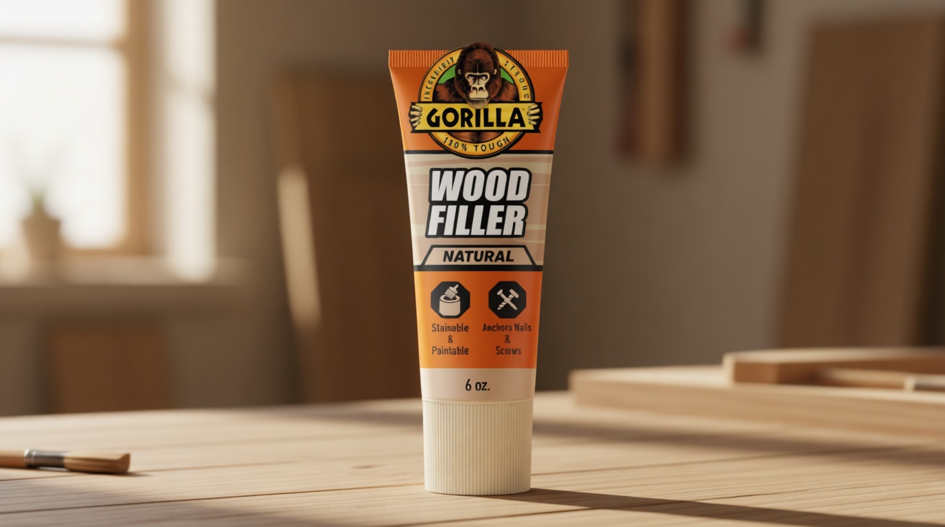 Gorilla All Purpose Wood Filler, Natural Color, 6 Ounce Tube (Pack of 1) - Water Resistant for Indoor or Outdoor Projects and Repairs