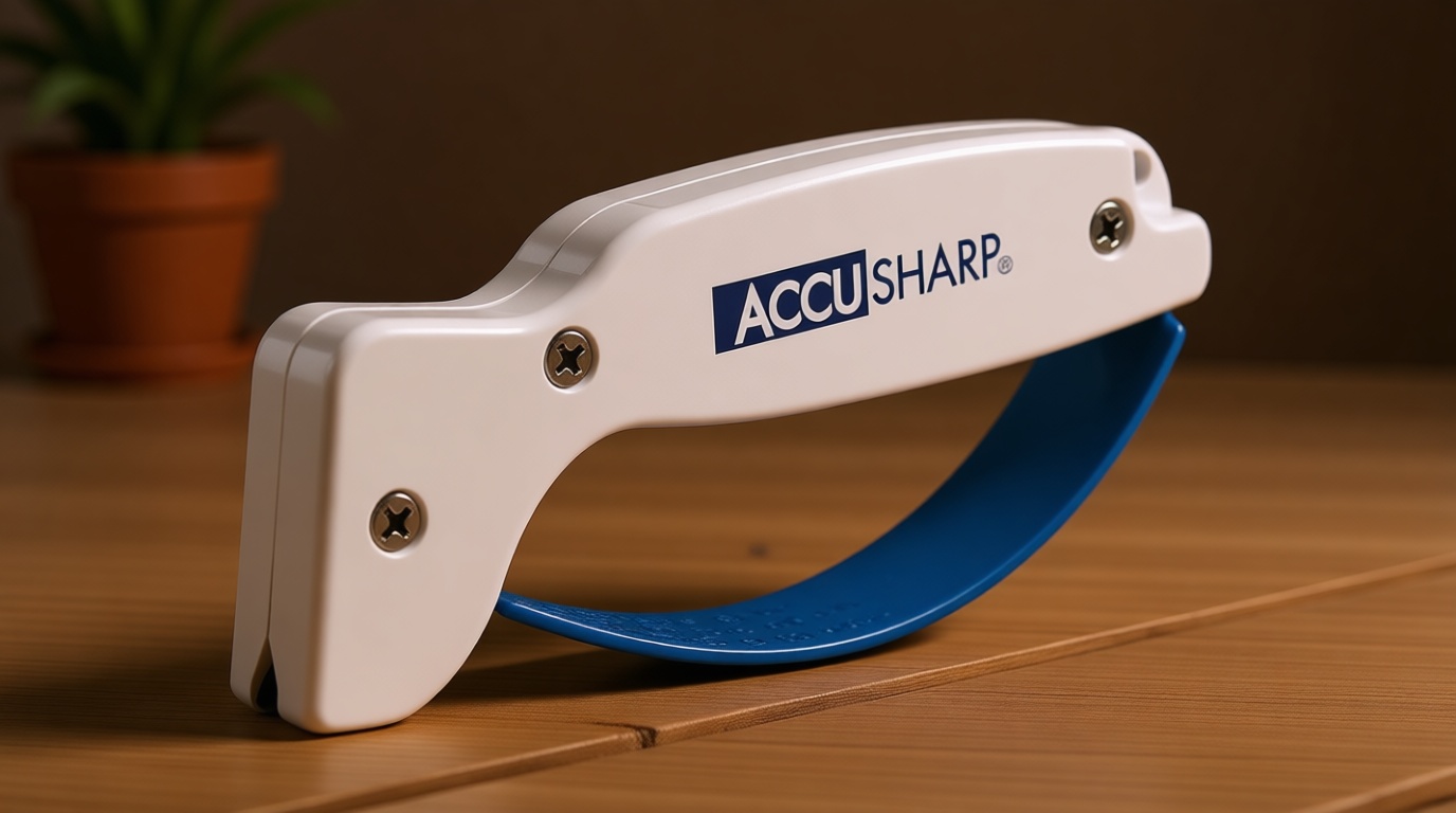 AccuSharp Knife Sharpener, Ergonomic Comfortable Handle, Compact & Easy to Use, Restore and Hone Straight & Serrated Knives, White