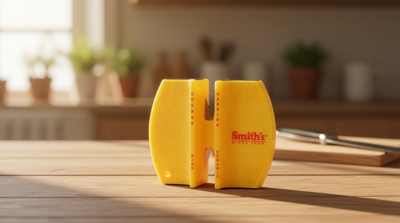 Smith's CCKS 2-Step Knife Sharpener - Yellow - 2-Step Preset Coarse & Fine Slots - Outdoor Handheld Knife Sharpener - Fishing, Hunting, Fillet, Pocket Knives - Compact Plastic Portable Keychain Tool