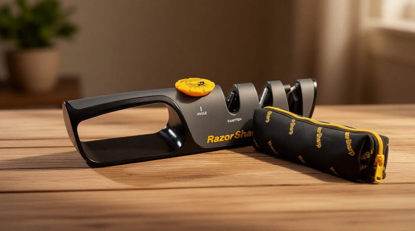 RazorSharp™ Knife Sharpener With Adjustable Angle Guide — Diamond-Coated Ceramic Sharpening Stones for All Knives Including Precision Kitchen, Professional, Chef's Knives — Non-Slip Rubber Edge Grip