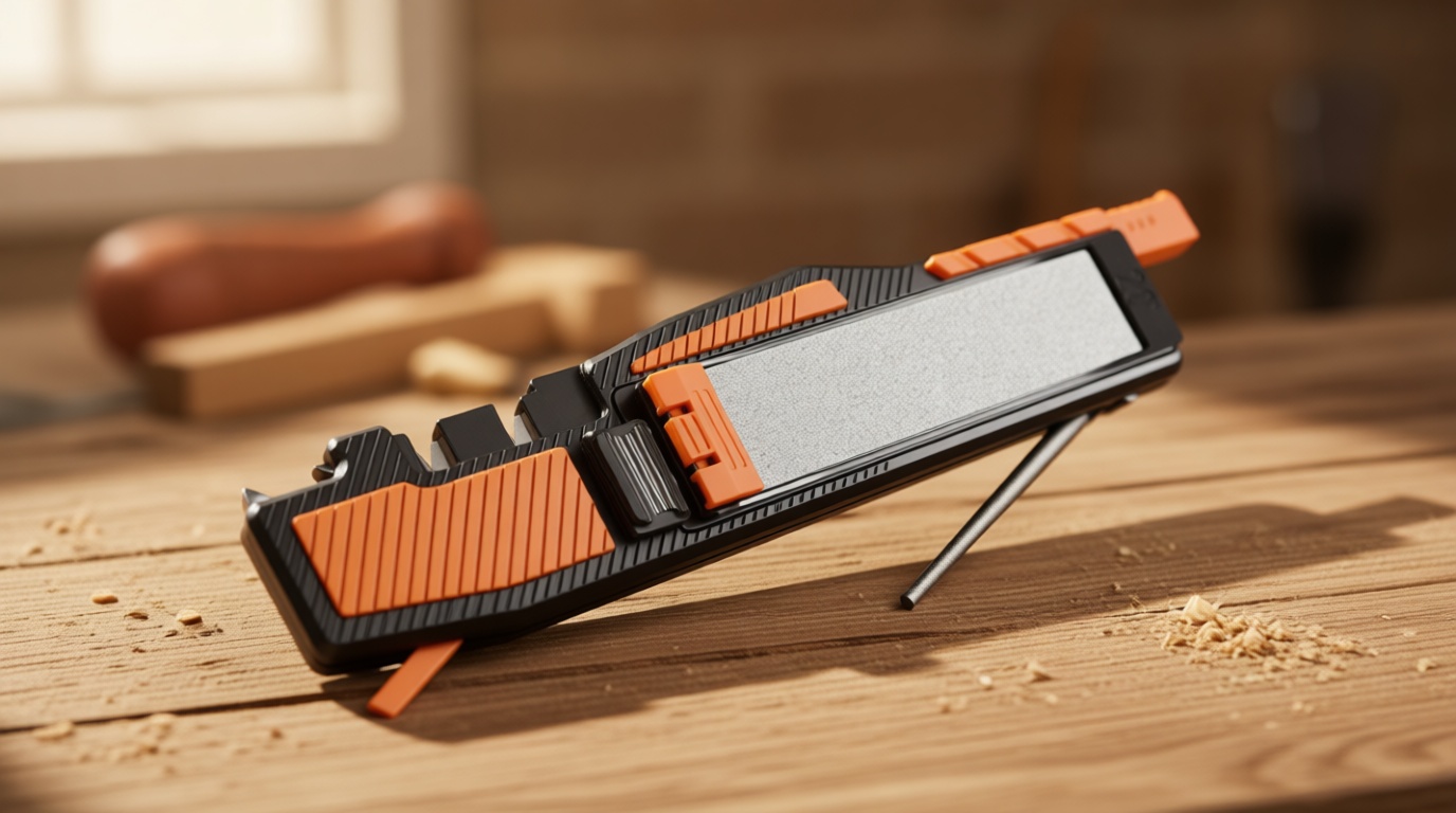 Orange Ninja Pocket Field Knife Sharpener – 8-in-1 Camping & Hunting EDC Knife Sharpener with Guided Diamond Whetstones, Leather Strop, Fire Starter & Diamond Rod