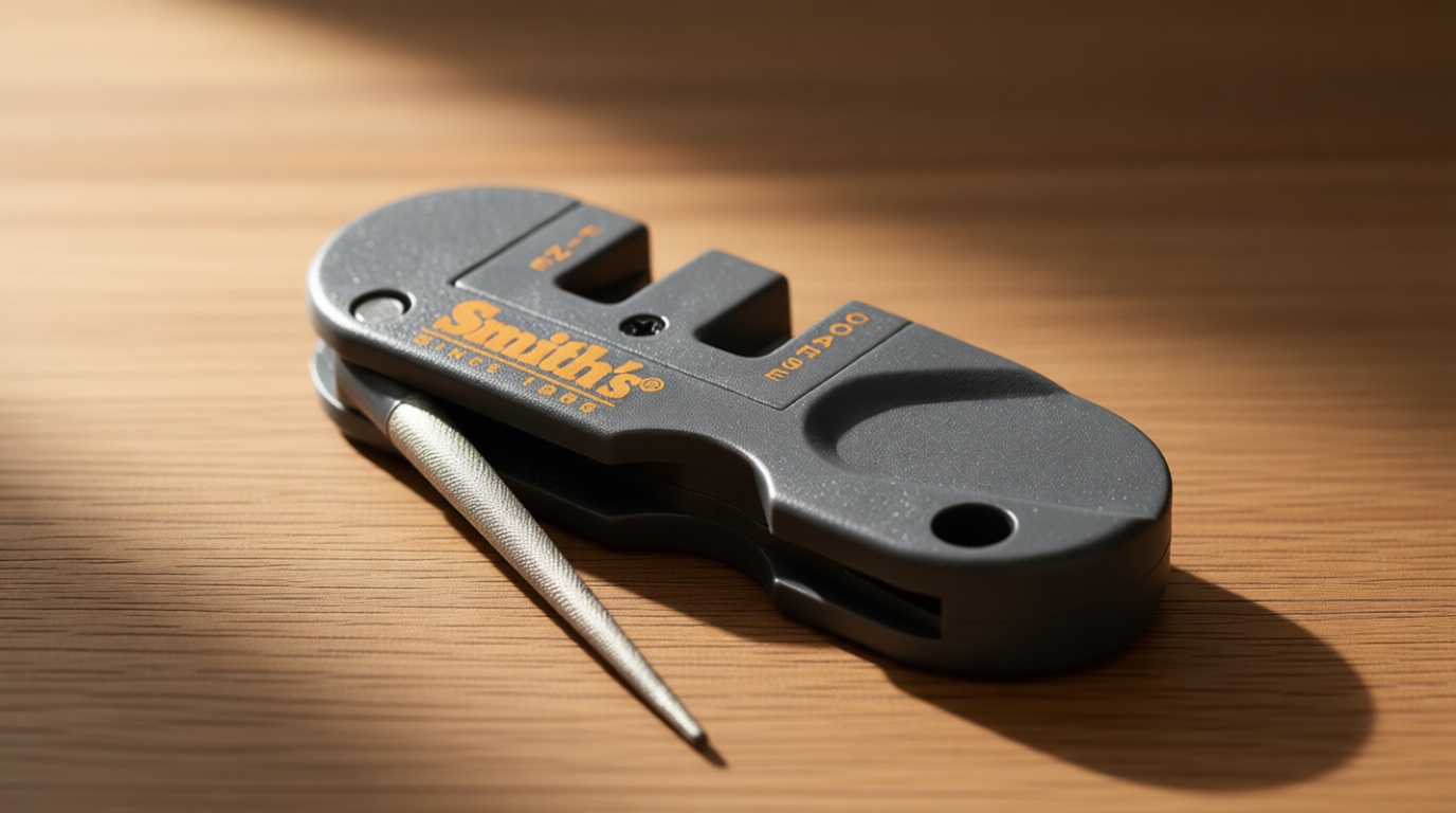 Smith's PP1 Pocket Pal Knife Sharpener Preset Carbide & Ceramic Stone Sharpeners Fold-Out Diamond Coated Rod Outdoor Hunting Knife & Hook Sharpener, Handheld, Compact, Lightweight, Multiuse