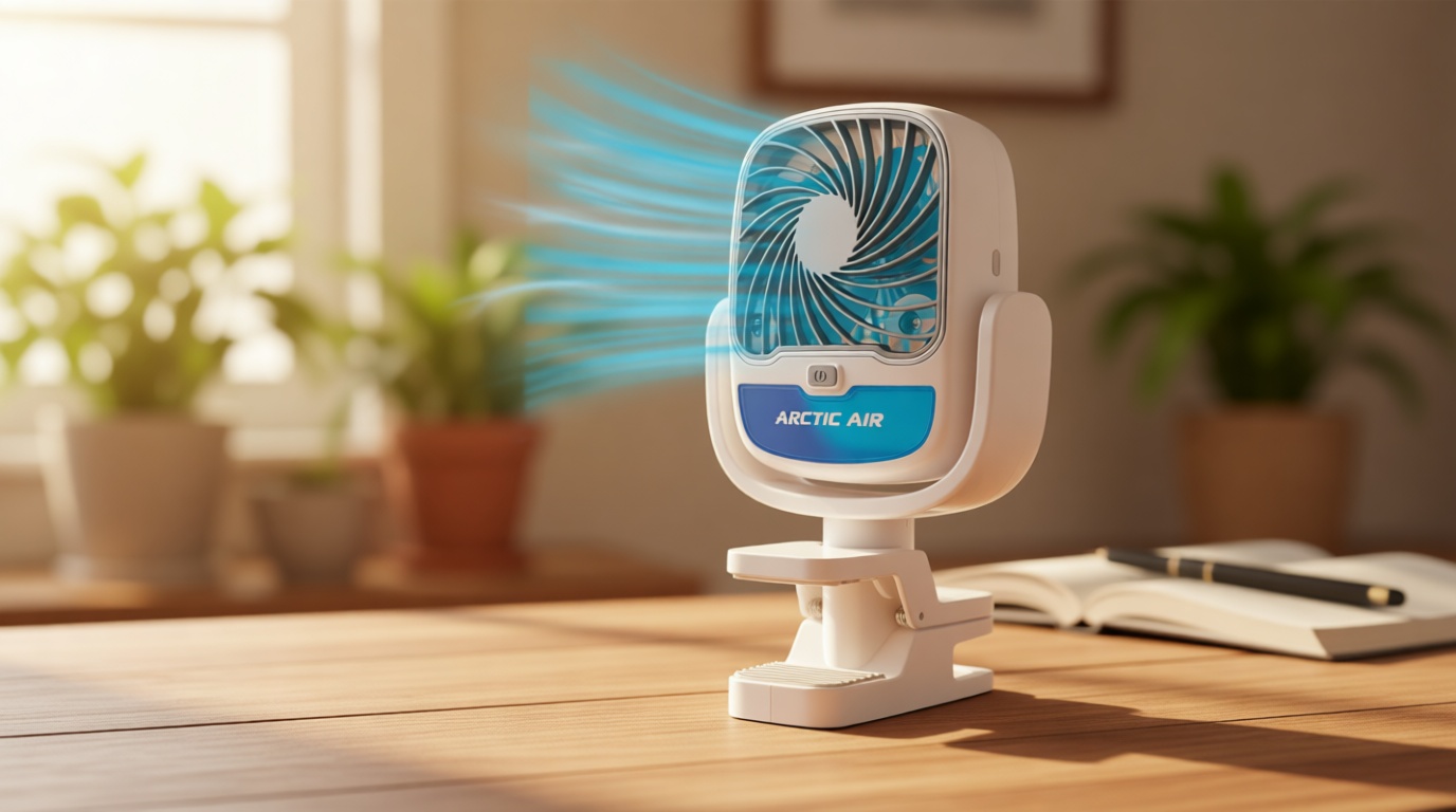 Arctic Air Grip Go Evaporative Cooler, Cordless & Portable Fan with 3 Speeds, Universal Clamp 360 Degrees Head Swivel, USB Charging, 5-Hour Battery, Personal for Home, Office, Car More, White